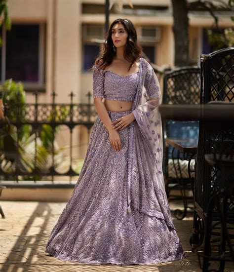 Lilac Sequins Embroidered Off Shoulder Lehenga With Dupatta