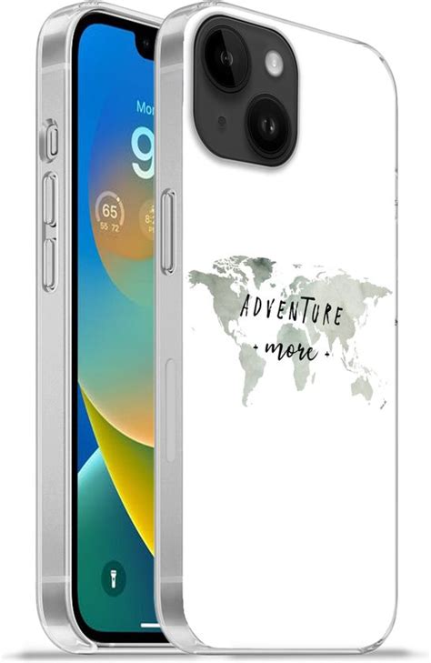 Apple IPhone 14 Softcase Hoesje Wereldkaart Grijs Quotes