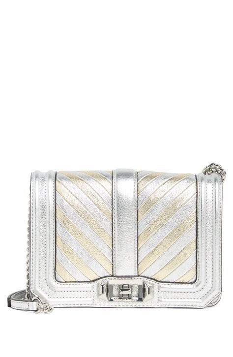 Rebecca Minkoff Small Love Chevron Quilted Metallic Leather Crossbody Bag Silver Gold