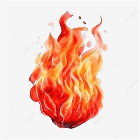 Watercolor Painted Blazing Red Flame Fire Fireball Illustration Clipart