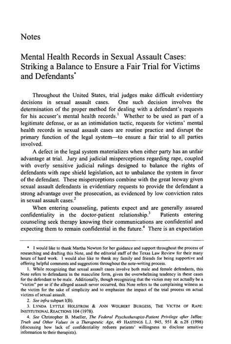 Mental Health Records In Sexual Assault Cases Striking A Balance To Ensure A Fair Trial For