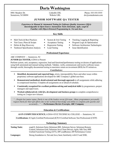 Entry Level Qa Software Tester Resume Sample Monster