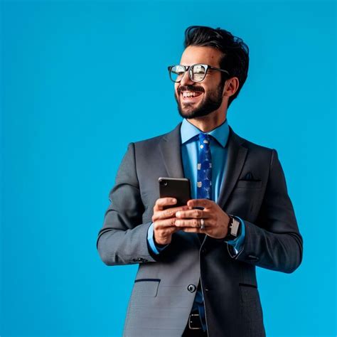 Premium Photo Smiling Businessman Using Movile Phone