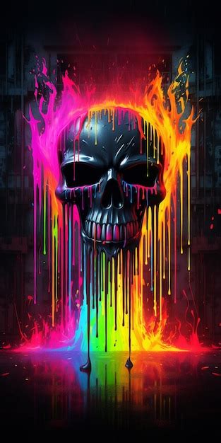 Premium Photo A Brightly Colored Skull With A Black Face And A