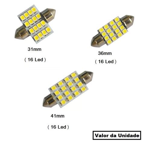 1 Lampada Super Led Torpedo C5w 16 Leds SMD 3528 31mm 36mm 39 Mm 41mm