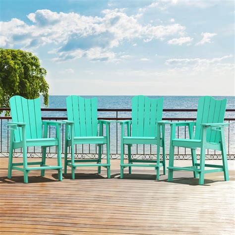 Lue Bona Apple Green Plastic Adirondack Outdoor Bar Stool With Cup