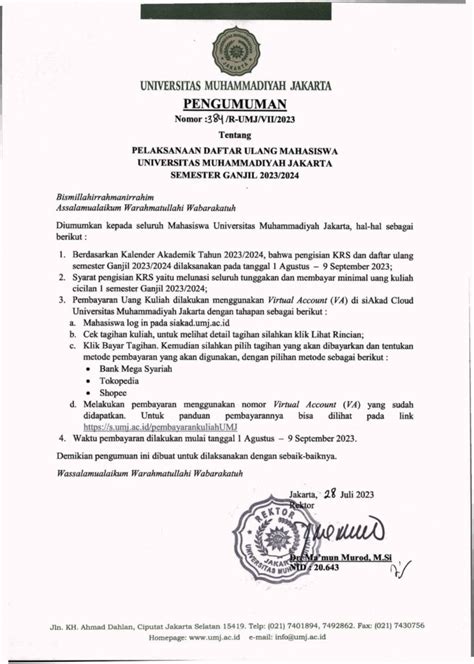 Pengumuman Registrasi KRS Semester Ganjil TA 2023 2024 Universitas