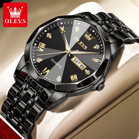 Olevs Reloj Hombre Cuarzo Original Diamantes Impermeable Luminoso Moda