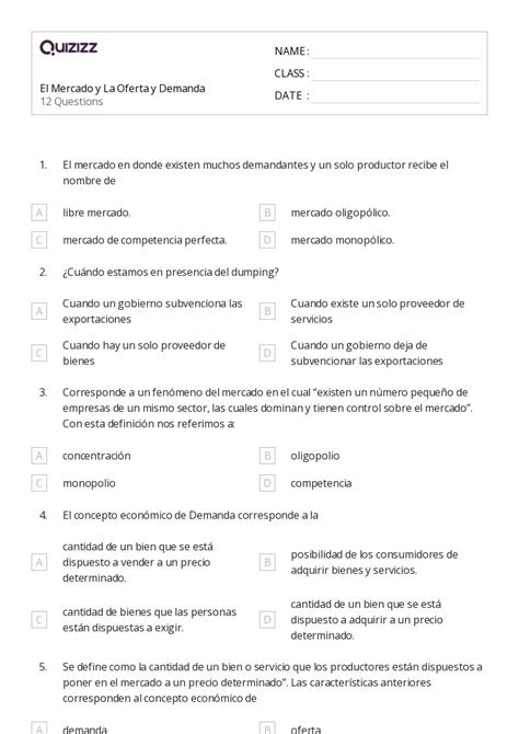 50 Oferta Y Demanda Hojas De Trabajo Para Grado 11 En Quizizz Gratis