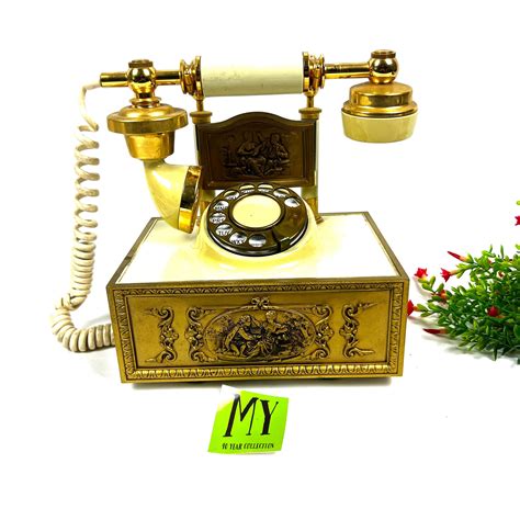 Vintage Decorative Victorian Deco Tel Rotary Telephone Cream And Gold