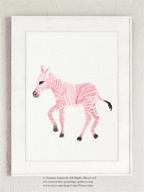 Zebra Art Print Pink Animal Nursery Wall Decor Whimsical Painting Kids