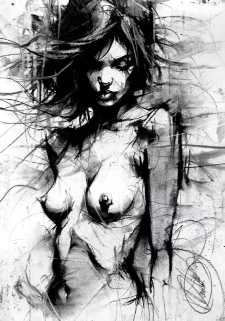 Nude Female Original Drawing Charcoal Fine Art Pinup Naked Women Xx