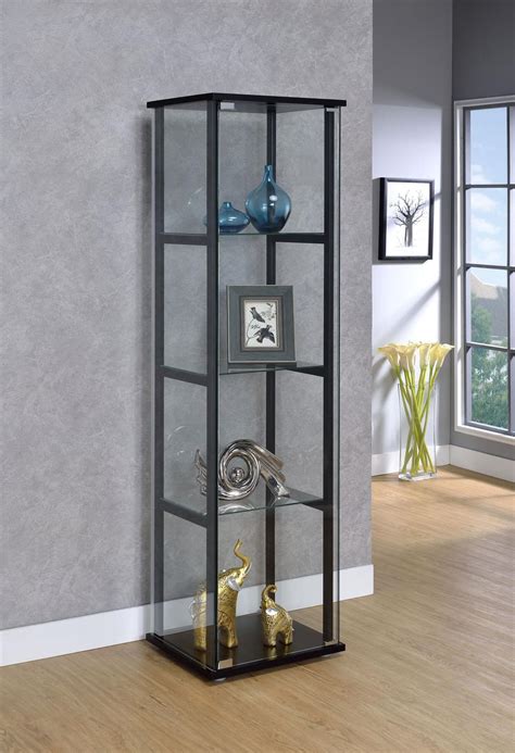 Coaster Fine Furniture Cyclamen 4 Shelf Glass Curio Cabinet Black And Clear Ez Furniture