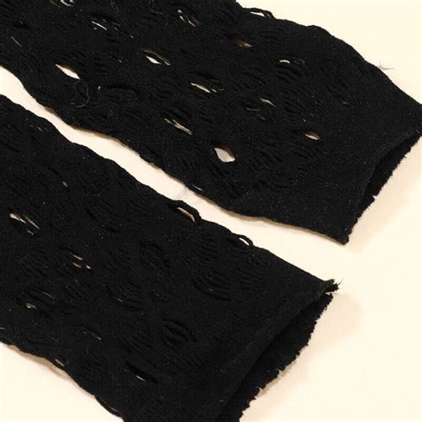 Black Cosplay Arm Covers Cross Hollow Fishnet Mesh Fingerless Gloves EBay