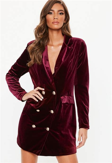 Burgundy Double Breasted Velvet Blazer Missguided Women Dress