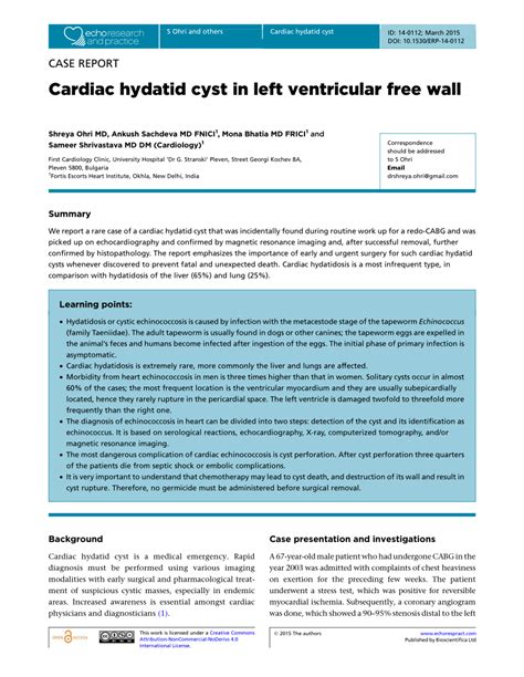 PDF Cardiac Hydatid Cyst In Left Ventricular Free Wall