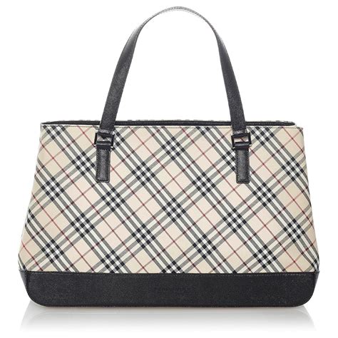 Burberry Sac Cabas En Toile Carreaux Nova Cuir Veau Fa On Poulain