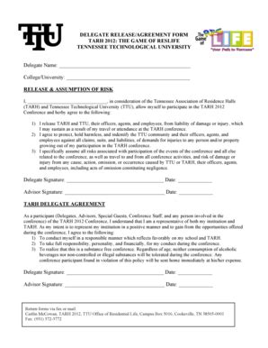 Fillable Online Orgs Tntech Delegate Release Agreement Form Tarh