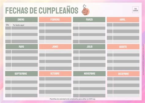 Actualizar Imagen Calendario De Cumplea Os Para Oficina Editable