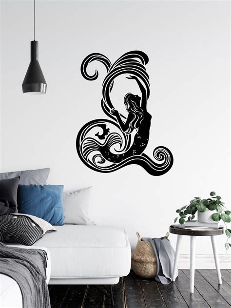 Mermaid Wall Decal Mermaid Vinyl Sticker Nautical Beach Etsy