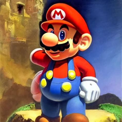 A Realistic Portrait Of Super Mario By Frank Frazetta Stable