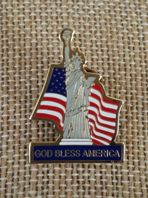 Vintage Collectible Pin God Bless America Statue Of Liberty Usa Flag