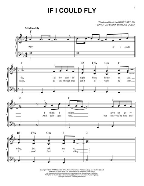 If I Could Fly By One Direction Sheet Music For Easy Piano At Sheet Music Direct