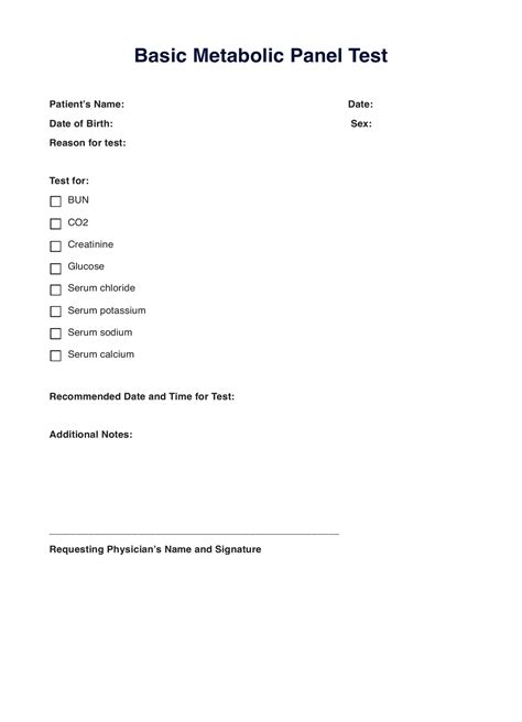 Basic Metabolic Panel Chart And Example Free Pdf Download