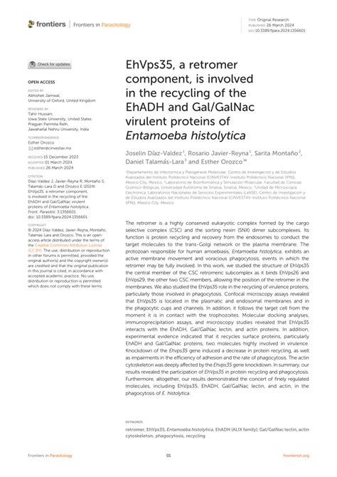 PDF EhVps35 A Retromer Component Is Involved In The Recycling Of