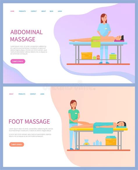 Masseuse Doing Abdominal Et Vecteur De Massage De Pied Illustration De