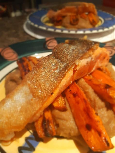 Salmon With Parsnip Puree And Roasted Carrots