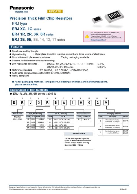 Erj Ek Datasheet Precision Thick Film Chip Resistors