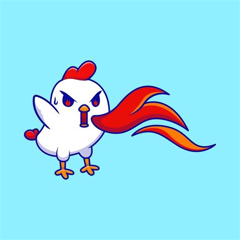 Cute Angry Chicken With Flames Cartoon Icons Illustration. Flat Cartoon ...