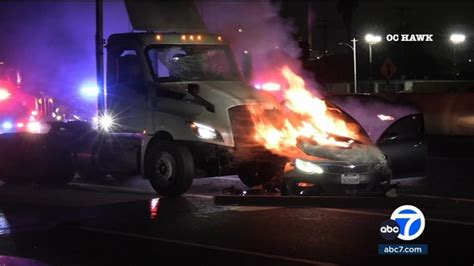 710 Freeway Crash Reported Police Chase Ends In Fiery Long Beach Crash