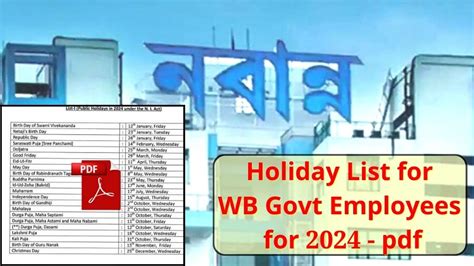 Wb Govt Holiday List For Employees