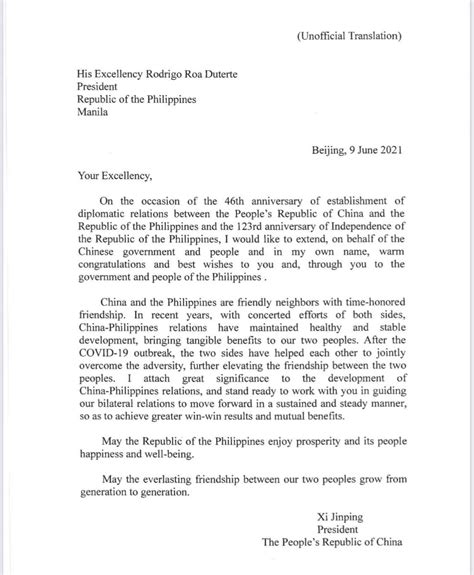 Sample Letter To President Of The Philippines