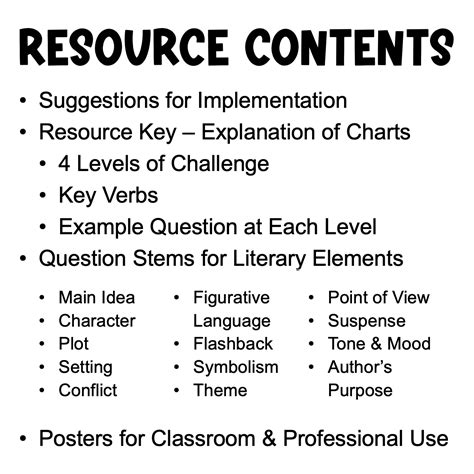 Question Stems Higher Order Thinking Reading Literature Grades 6 8