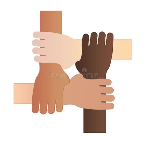 Four Hands Hold Together Line Icon Stock Vector Illustration Of