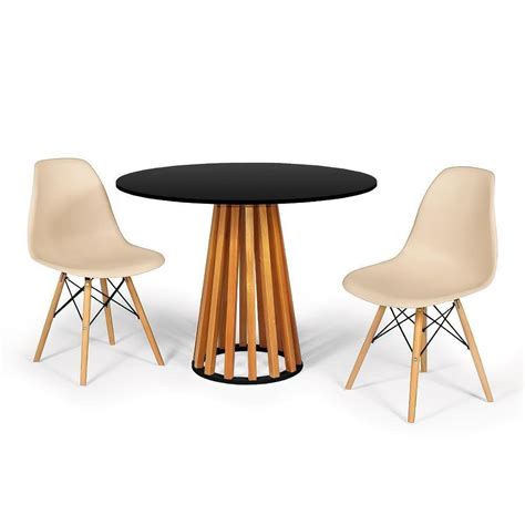 Conjunto Mesa Preta Cm Cadeiras Base Preta Nude Madeiramadeira