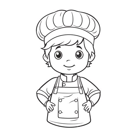 Cute Boy In A Chef Hat And Apron Coloring Page Outline Sketch Drawing