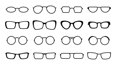 Set of glasses icons in different frames and shapes. Vector isolated ...