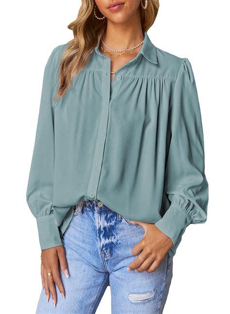 Dokotoo Sky Blue Chiffon Tops And Blouses For Women Lantern Long Sleeve