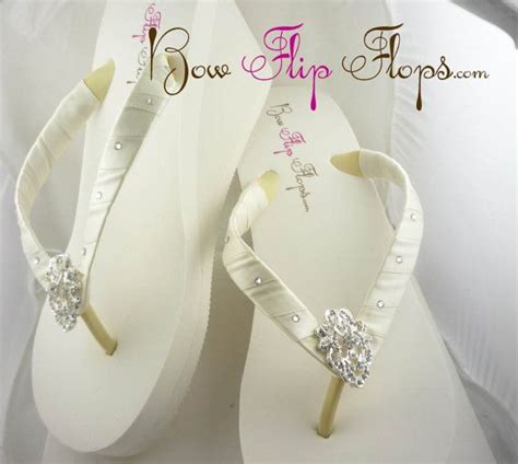 Bridal Wedge Flip Flops Ivory Lace Rhinestone Bling Satin White Jewel