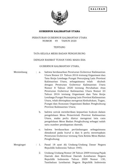 GUBERNUR KALIMANTAN UTARA PERATURAN GUBERNUR KALIMANTAN UTARA NOMOR 49