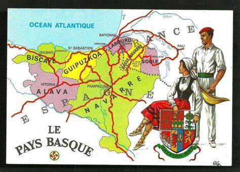 Basque Country Postcard Pamplona Map Of Spain Bay Of Biscay Spanish