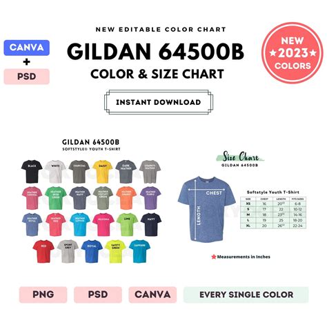 G645b Color Size Chart Editable Canva Template G645b Softstyle Youth T