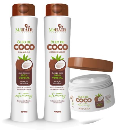 KIT ÓLEO DE COCO 3 ITENS TRATAMENTO CAPILAR MaHair Cosméticos