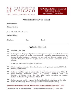 Fillable Online Ceas Uchicago SIBLEY NOMINATION COVER SHEET Ceas