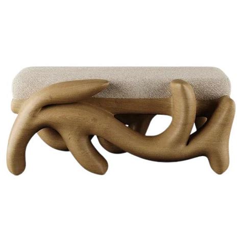 Organic Modern Bench Boucl Upholstered Seat Organic Shape Base Ash