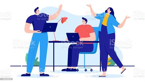 Happy People At Work Stock Illustration - Download Image Now - Adult ...